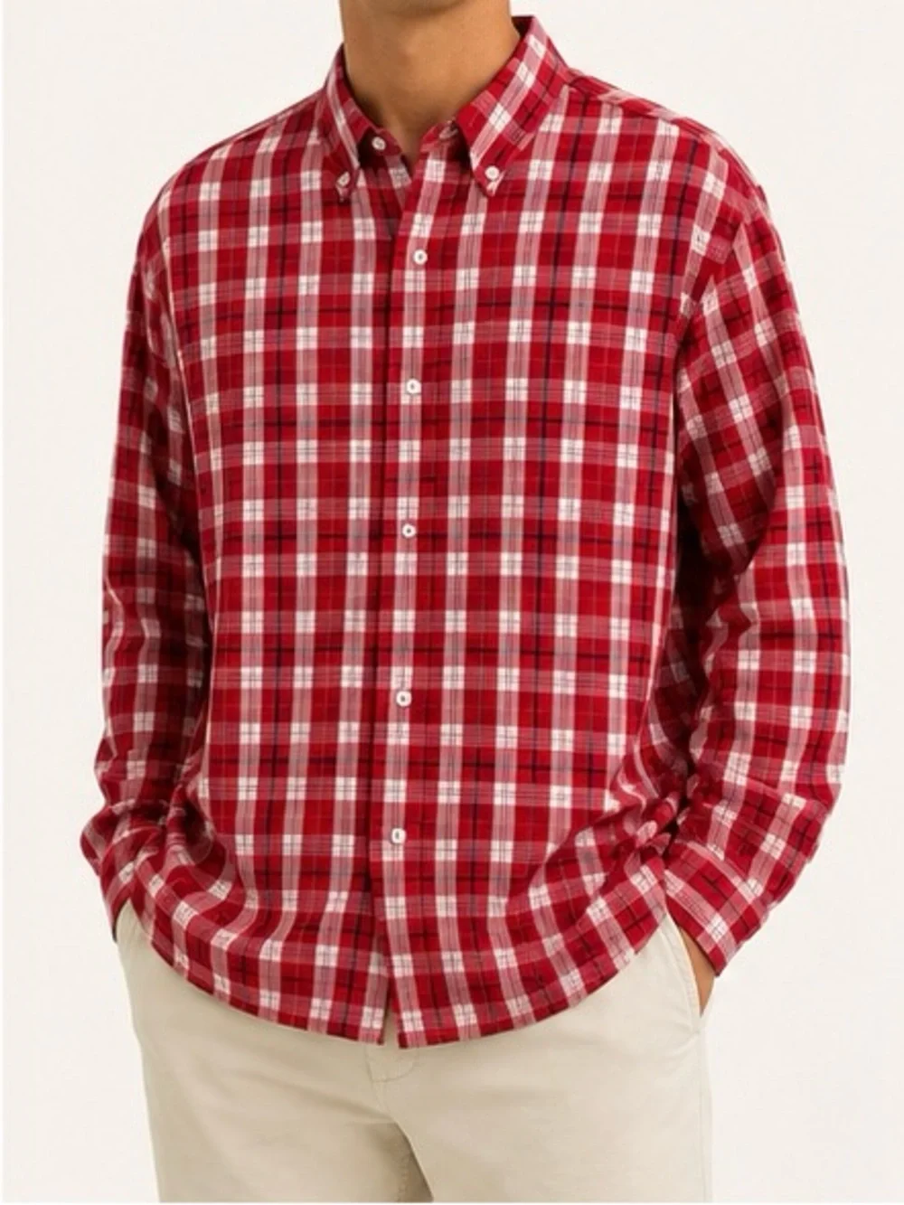 Banana Republic Red and White Plaid Button-Down Shirt